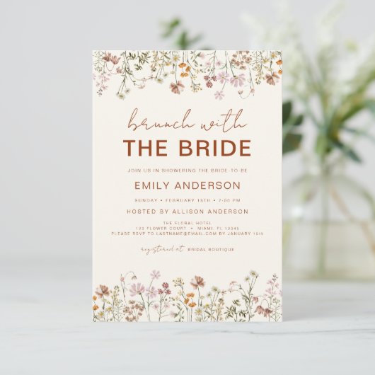 Invitation Fête des mariées Fleur sauvage de code QR Brunch P (Debout devant)
