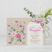 Invitation Fête des mariées Fleur sauvage de la vie des papil (Debout devant)