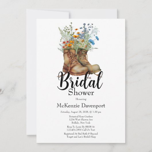 Invitation Fête des mariées Fleur sauvage des bottes de fille (Devant)