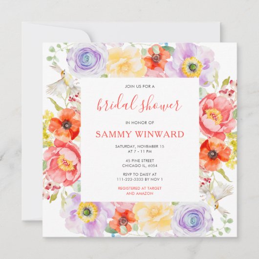 Invitation Fête des mariées Fleur sauvage des fleurs du print (Devant)