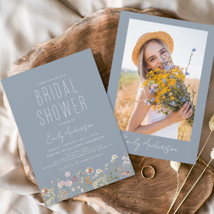 Invitation Fête des mariées Fleur sauvage Dusty Blue Boho Pho