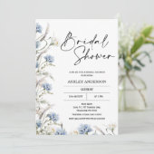 Invitation Fête des mariées Fleur sauvage Dusty Blue moderne (Debout devant)