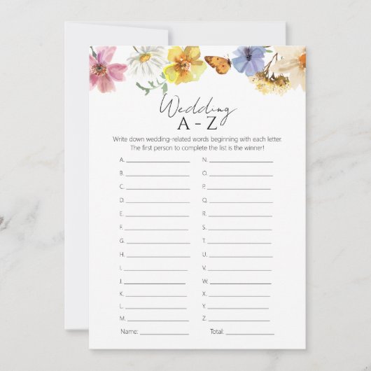 Invitation Fête des mariées fleur sauvage Mariage de jeu A-Z (Devant)