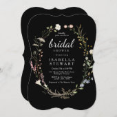 Invitation Fête des mariées Fleur sauvage moderne Black Elega (Devant / Derrière)