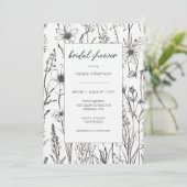 Invitation Fête des mariées Fleur sauvage noire et blanche (Debout devant)