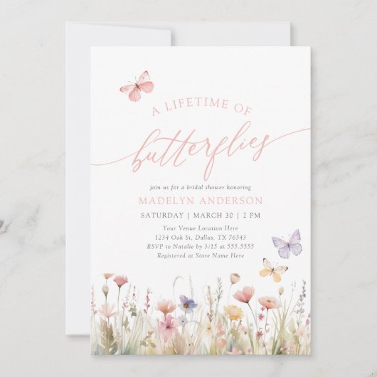 Invitation Fête des mariées Fleur sauvage papillon (Devant)