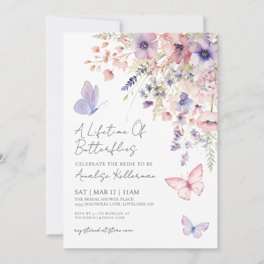 Invitation Fête des mariées Fleur sauvage papillon (Devant)