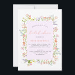 Invitation Fête des mariées Fleur sauvage Pastel Rustic<br><div class="desc">Une invitation à la douche nuptiale fleurie avec un cadre de fleurs sauvages aquarellés autour d'une boîte rectangle lilas. "douche nuptiale" dans le corail style calligraphie moderne police</div>