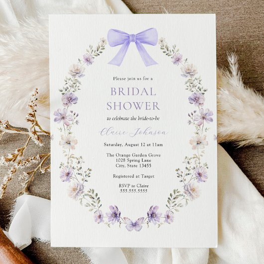 Invitation Fête des mariées fleur sauvage pourpre