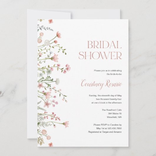 Invitation Fête des mariées Fleur sauvage rose (Devant)