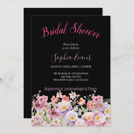 Invitation Fête des mariées Fleur sauvage rose et violet rust (Devant / Derrière)