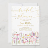 Invitation Fête des mariées Fleur sauvage rose or (Devant)