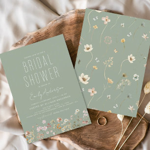 Invitation Fête des mariées Fleur sauvage Sage Green Boho