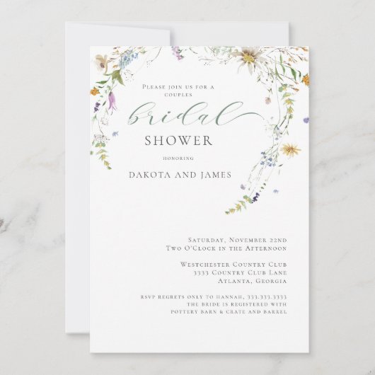 Invitation Fête des mariées fleur sauvage Sage Green Couples (Devant)