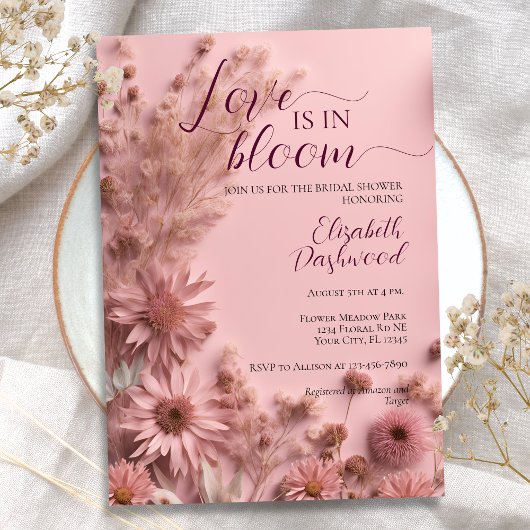 Invitation Fête des mariées Fleur sauvage séchée de Boho rose