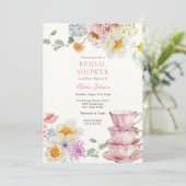 Invitation Fête des mariées Fleur sauvage thé rose (Debout devant)