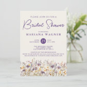 Invitation Fête des mariées Fleur sauvage violet beige (Debout devant)