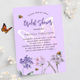 Invitation Fête des mariées fleur sauvage violet papillon lux