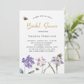 Invitation Fête des mariées fleur sauvage violet rose abeille (Debout devant)