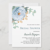 Invitation Fête des mariées fleurie bleu poussiéreux (Devant)