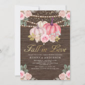 Invitation Fête des mariées fleurie Citrouille rose bois rust (Devant)