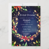 Invitation Fête des mariées fleurie de Noël bleu rouge (Devant)