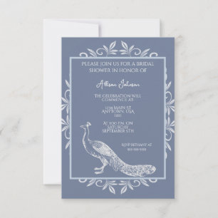 Invitation Fête des mariées fleurie Dusty Blue Peacock