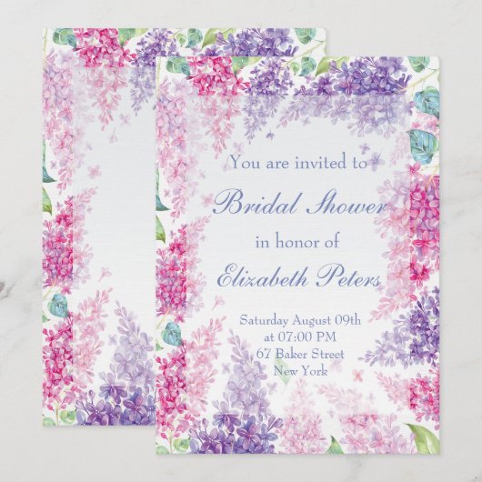 Invitation Fête des mariées fleurie-florale Lilac printemps (Devant / Derrière)