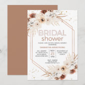 Invitation Fête des mariées fleurie rose de Boho géométrique  (Devant / Derrière)