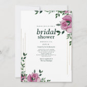 Invitation Fête des mariées fleurie rose en or vert lilas bot (Devant)