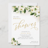 Invitation Fête des mariées Fleurs d'aquarelle blanche et or (Devant)