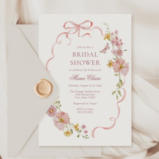 Invitation Fête des mariées Fleurs et vaches roses