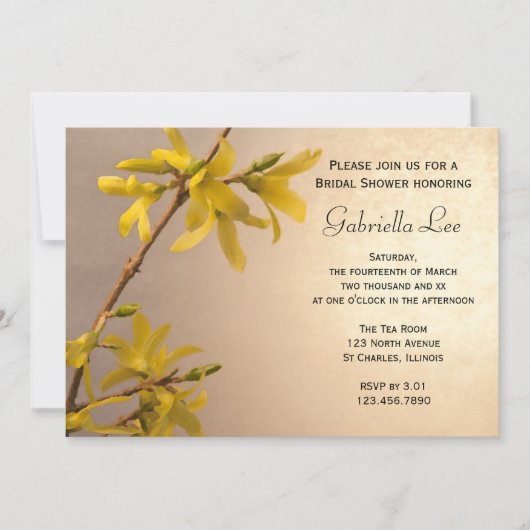 Invitation Fête des mariées Fleurs Forsythia Printemps Jaune (Devant)