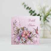 Invitation Fête des mariées Fleurs roses blanches Papillon (Debout devant)