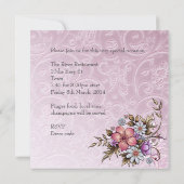 Invitation Fête des mariées Fleurs roses blanches Papillon (Dos)