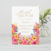 Invitation Fête des mariées Fleurs vives rose chaude (Debout devant)