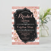 Invitation Fête des mariées Floral Black Rose Gold Stripes (Debout devant)