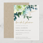 Invitation Fête des mariées floral bleu chic vert (Devant / Derrière)