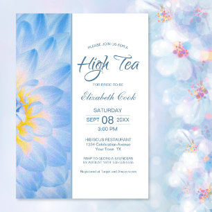 Invitation Fête des mariées Floral Bleu Moderne à haute teneu