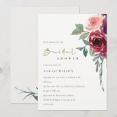 INVITATION FÊTE DES MARIÉES FLORAL DE PEACH BURGUN (Devant / Derrière)