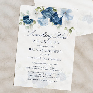 Invitation Fête des mariées Floral Dusty Bleu Script