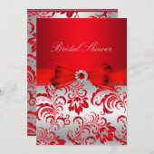 Invitation Fête des mariées Floral et Bow rouge (Devant / Derrière)