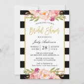 Invitation Fête des mariées Floral Gold Black White Stripes (Devant)