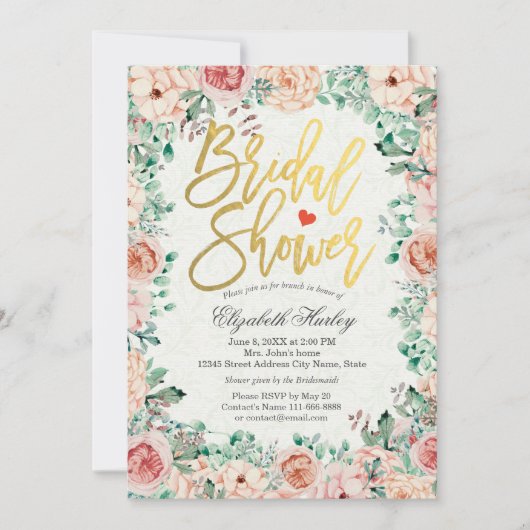 Invitation Fête des mariées Floral Gold Script (Devant)