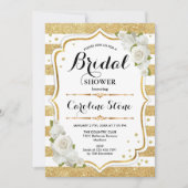 Invitation Fête des mariées Floral Gold White Stripes (Devant)
