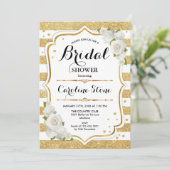 Invitation Fête des mariées Floral Gold White Stripes (Debout devant)