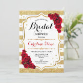 Invitation Fête des mariées Floral Gold White Stripes (Debout devant)