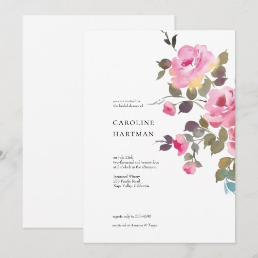 Invitation Fête des mariées floral minimal (Devant / Derrière)