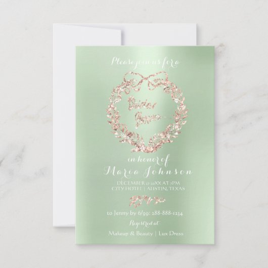 Invitation Fête des mariées Floral Mint Rose Rose Or (Devant)