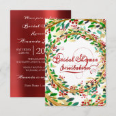 Invitation Fête des mariées Floral Or Bourgogne Vert Rouge (Devant / Derrière)